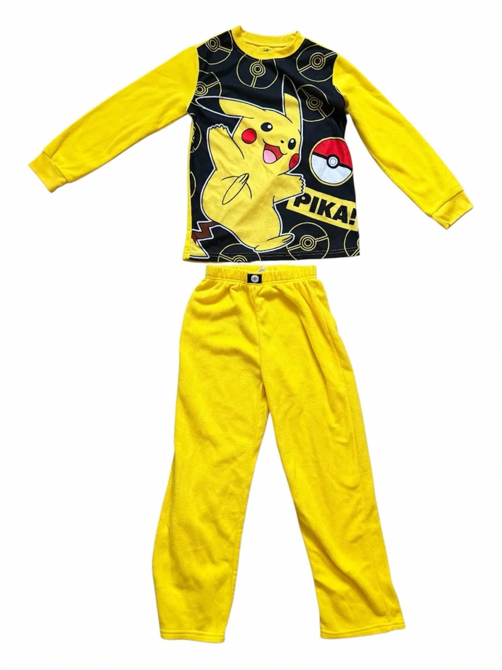 Boys Pikachu Yellow & Blue Kids Fleece Pajama Sets Size 8